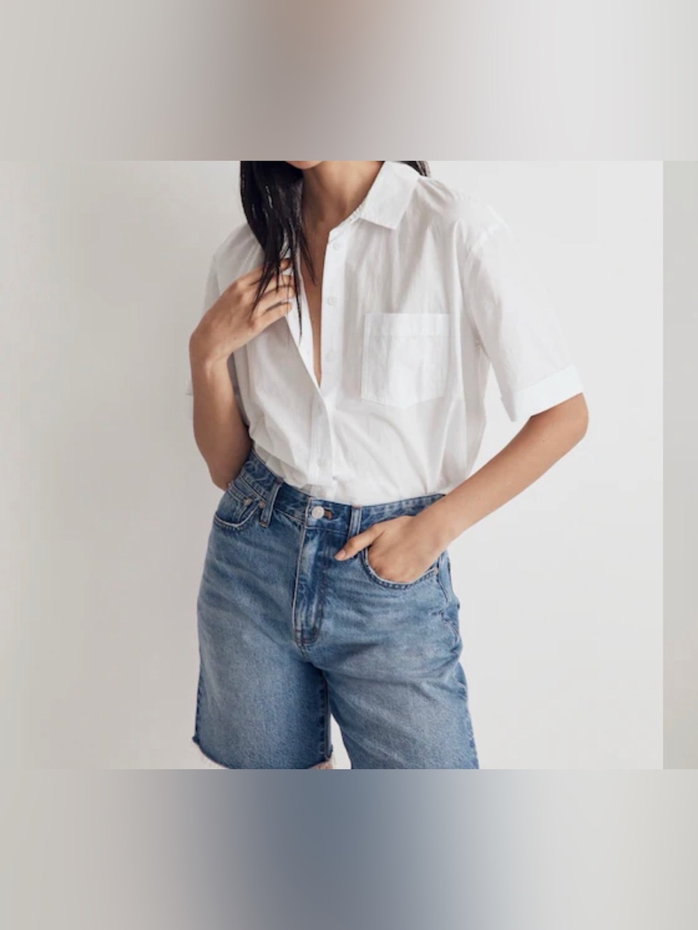 Madewell Signature Poplin White Short-Sleeve Button Front Shirt XS
